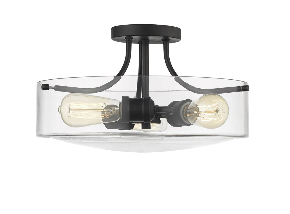 Delaney 3 Light Semi Flush Mount in Matte Black Finish