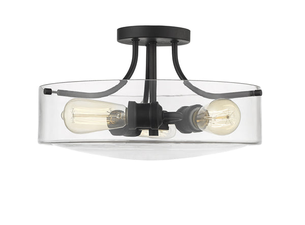 Delaney 3 Light Semi Flush Mount in Matte Black Finish
