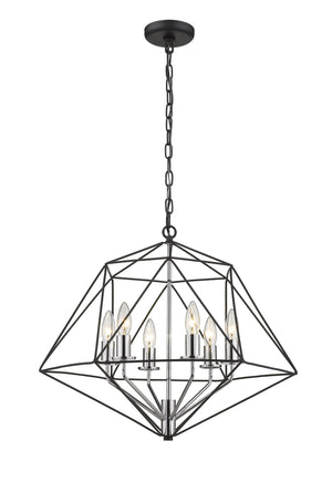 Geo 6 Light Chandelier in Matte Black + Chrome Finish