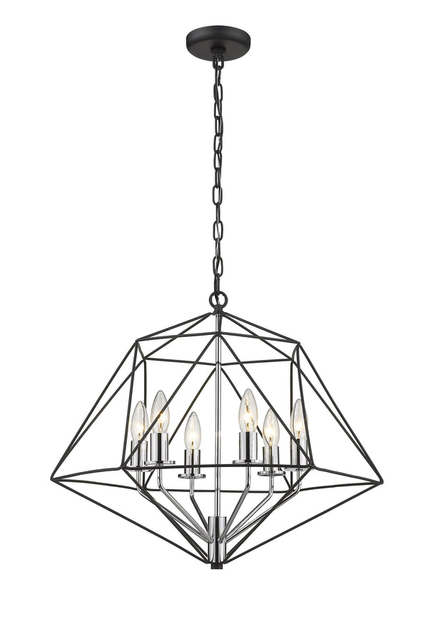 Geo 6 Light Chandelier in Matte Black + Chrome Finish