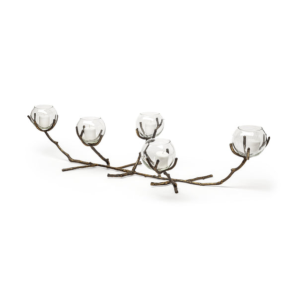 Vine II Distressed Gold Metal Creeper Five Candle Table Candle Holder