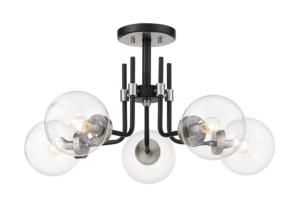 Parsons 5 Light Semi Flush Mount in Matte Black + Brushed Nickel Finish
