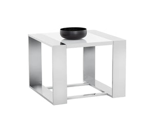 DALTON END TABLE - STAINLESS STEEL - HIGH GLOSS WHITE