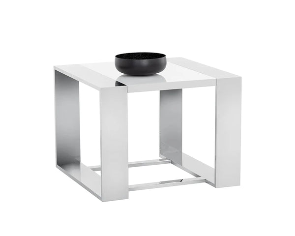 DALTON END TABLE - STAINLESS STEEL - HIGH GLOSS WHITE
