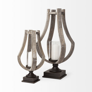 Brillion Large Rustic Wood Metal Table Candle Holder