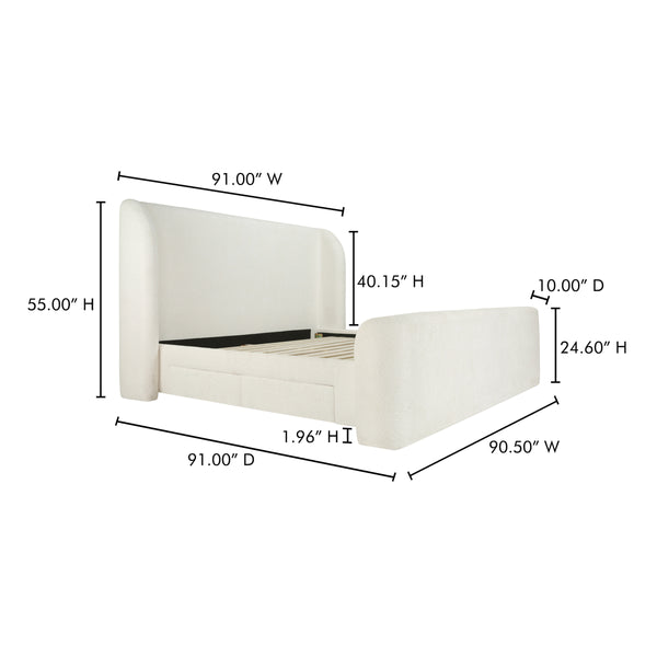 Sophia King Storage Bed in Cream with Drawers