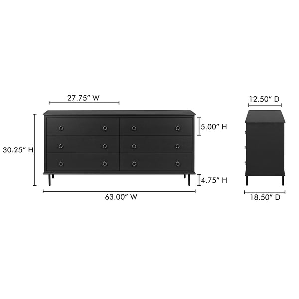 Reagan 6 Drawer Dresser Black with Metal Handles