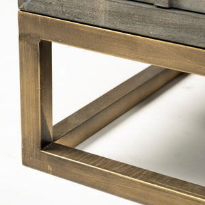 Genevieve II 70x15.8 Gray Fir Veneer W/Gold Metal Frame Base 9 Drawer Sideboard