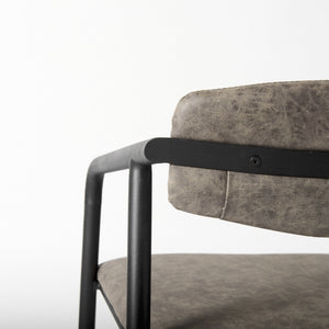 Langston Brown Faux-Leather Seat Black Iron Frame Dining Chair