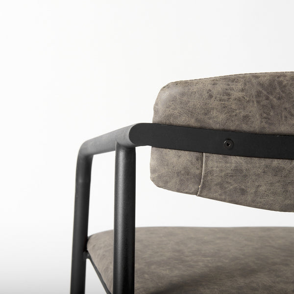 Langston Brown Faux-Leather Seat Black Iron Frame Dining Chair