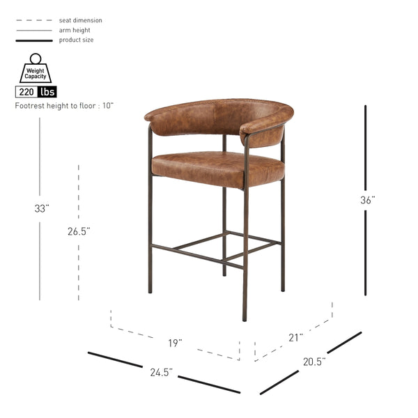 Kaiden KD Faux Leather Counter Stool, Antique Cigar Brown 