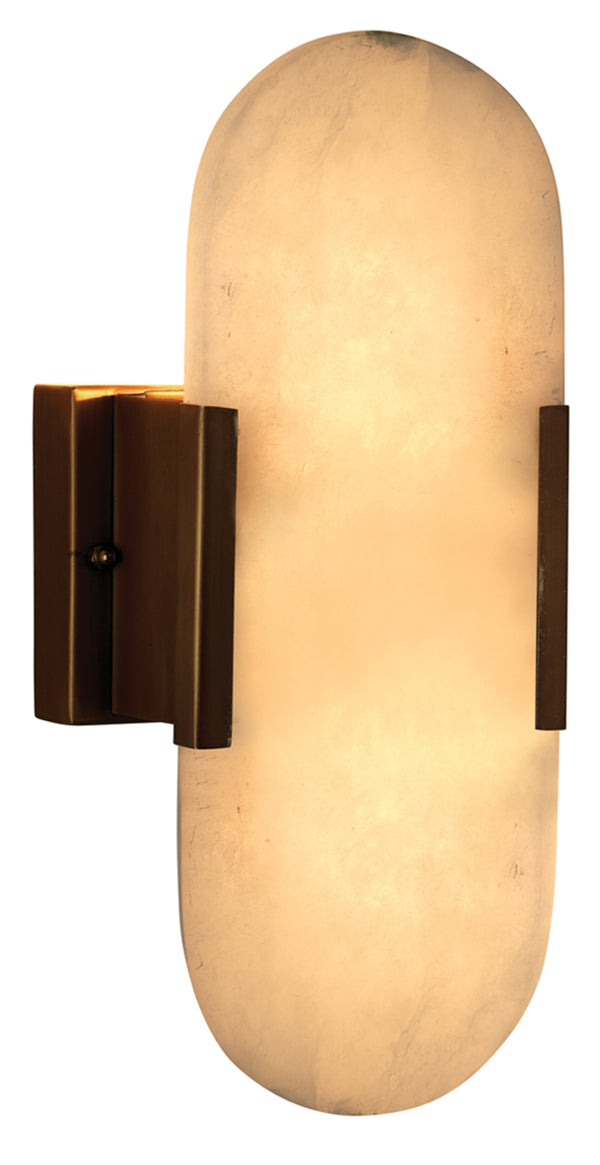 Delphi 2-Light Alabaster Wall Sconce, Antique Brass Metal