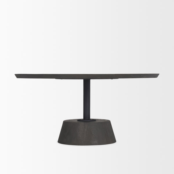 Maxwell 34L x 34W x 16H Dark Brown Wood W/ Black Metal Pedestal Base Round Coffee Table