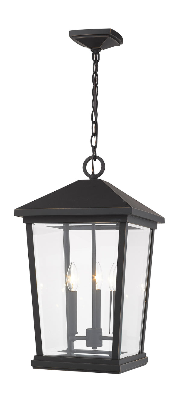 Beacon 3 Light Outdoor Chain Mount Ceiling Fixture in Oil Rubbed Bronze Finish