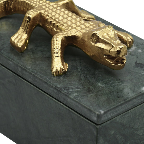 GREEN MARBLE BOX WITH BRASS ALLIGATOR HANDLE
