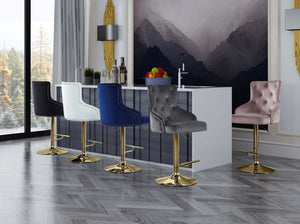 Stella Adjustable Stool In Navy Velvet and Gold