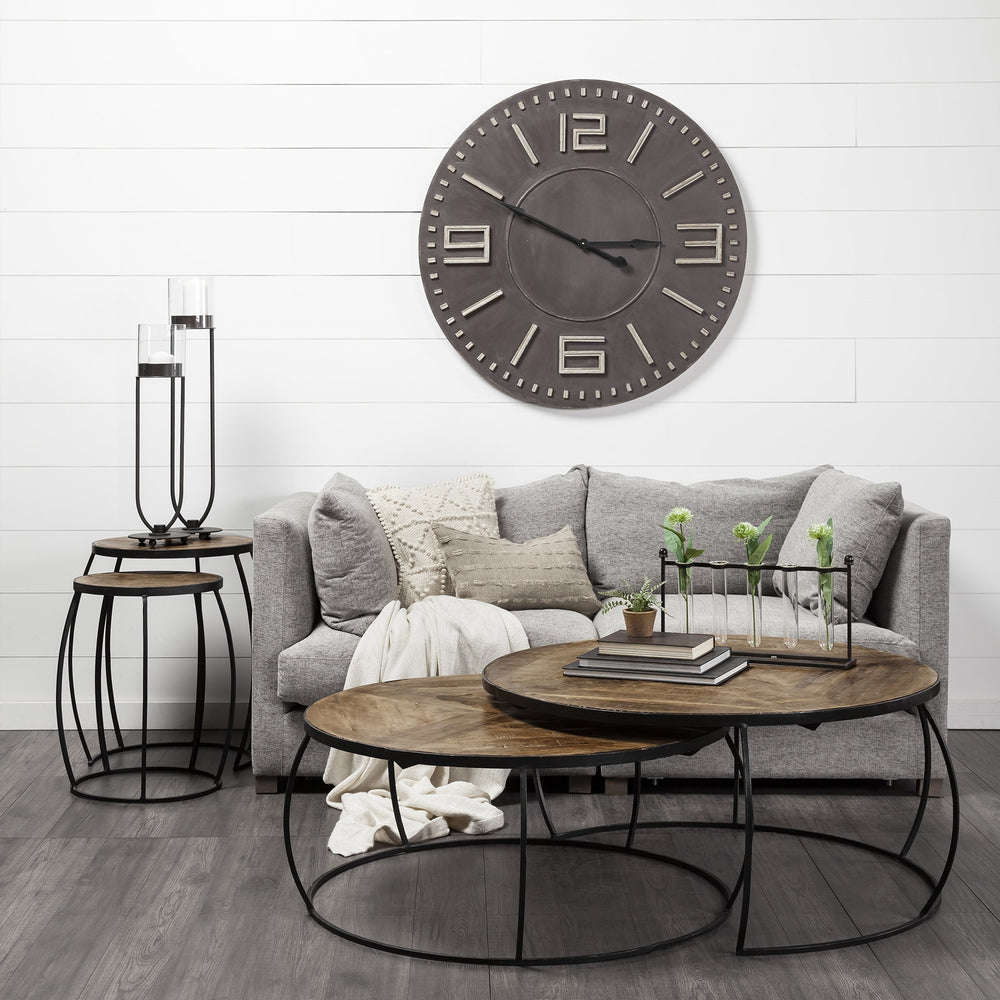 Clapp III (Set of 2) 20L x 20W Brown Round Wood Top W/ Black Metal Frame Nesting Accent Tables