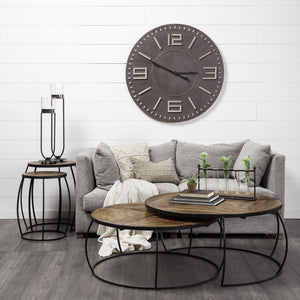 Clapp III (Set of 2) 20L x 20W Brown Round Wood Top W/ Black Metal Frame Nesting Accent Tables