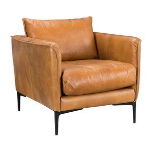 Abigail Leather Club Chair with Metal Legs - Adobe Tan
