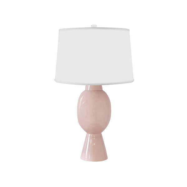 TALL BULB SHAPE CERAMIC TABLE LAMP WITH WHITE LINEN SHADE IN BLUSH
