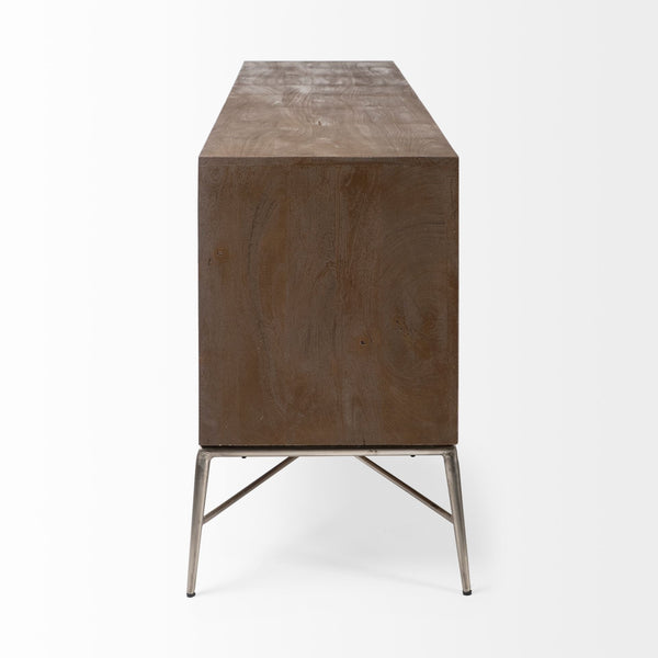Swordfish 72L x 19W  x 30.25H Two-Tone Brown Wood Cabinet Silver Metal Base 4 Cabinet Door Sideboard