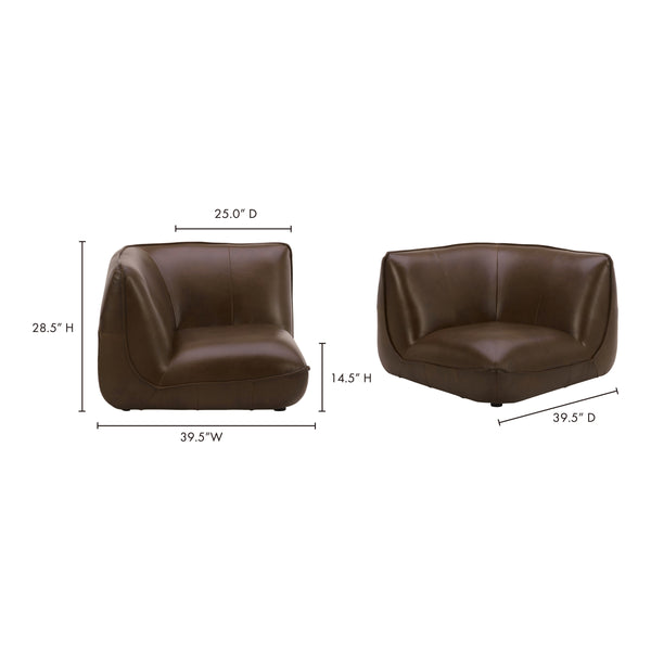 Moe's Zeppelin Leather Corner Chair in Toasted Hickory