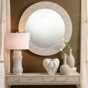Rail Polyresin Table Lamp with Linen Shade, White