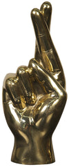 Fingers Crossed Metal Alloy Sculpture in Antique Brass Finish