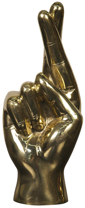 Fingers Crossed Metal Alloy Sculpture in Antique Brass Finish