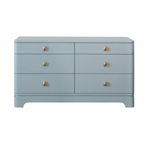 SIX DRAWER ROUNDED EDGE CHEST WITH BRASS BEETLE KNOB IN LIGHT BLUE MATTE LACQUER