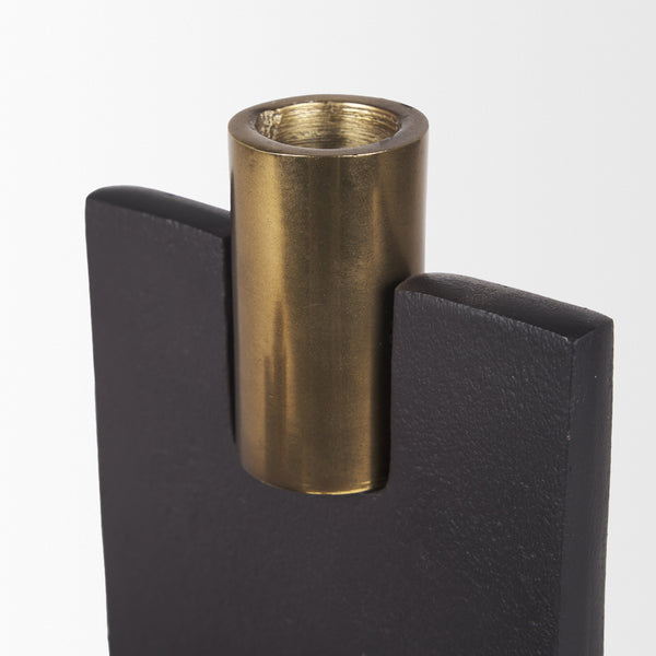 Polli Matte Black w/ Brushed Gold Metal Taper Candleholders (Set of 2)