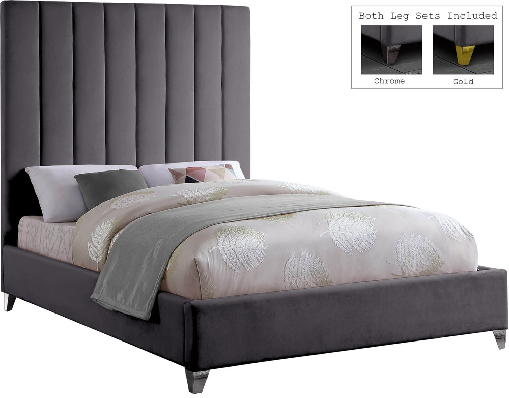 Glenda Full Bed In Grey Velvet