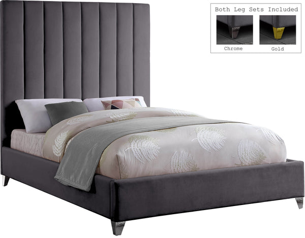 Glenda Full Bed In Grey Velvet