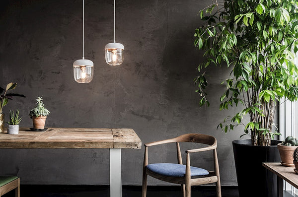 Acorn White and Copper Plug-In Pendant with LED Bulb