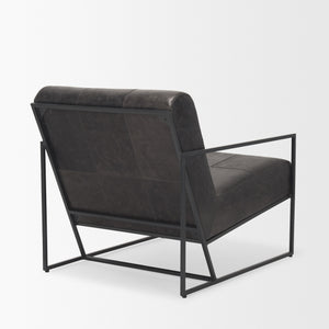 Stratton Gunmetal w/ Genuine Aged Black Leather Upholstered Accent Chair