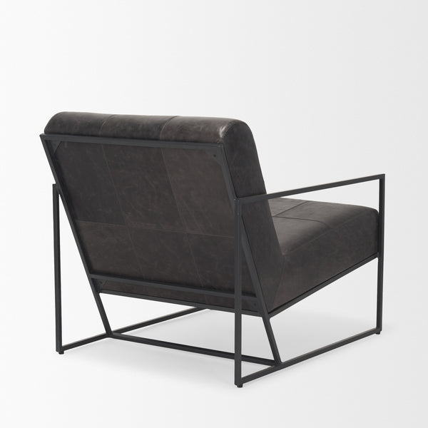 Stratton Gunmetal w/ Genuine Aged Black Leather Upholstered Accent Chair