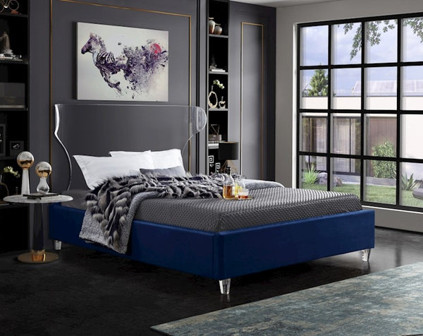 Levi Twin Bed In Navy Velvet