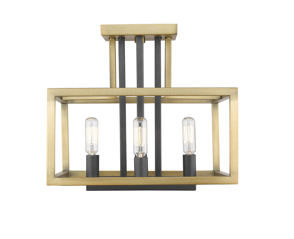 Quadra 4 Light Semi Flush Mount in Olde Brass + Bronze Finish