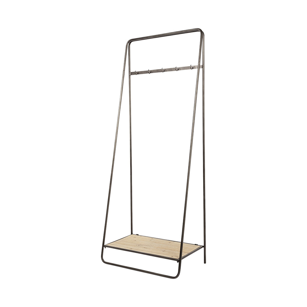 Carell 31L x 18W Black Metal And Wood Shelf Hall Tree