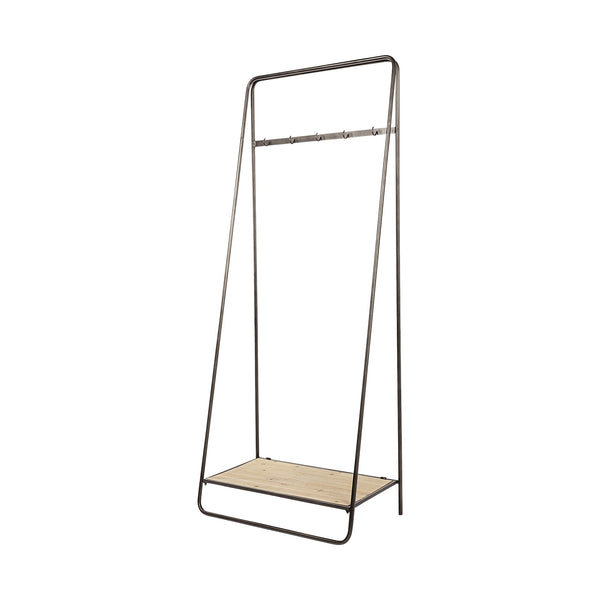Carell 31L x 18W Black Metal And Wood Shelf Hall Tree