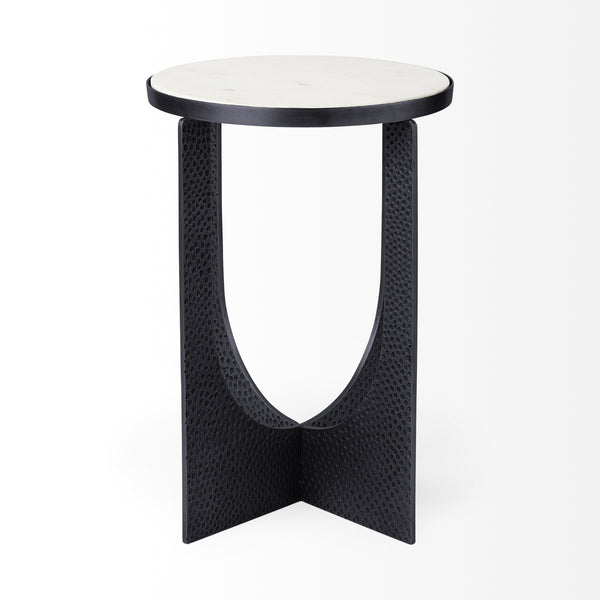 Preston 23"H White Marble Top w/ Matte Black Metal Accent Table