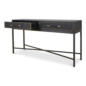 Mako Console Table in Black Oak with Brass Accents