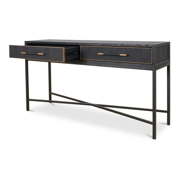 Mako Console Table in Black Oak with Brass Accents