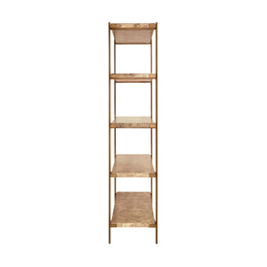 ANTIQUE BRASS ETAGERE WITH SHELVES IN BURL WOOD