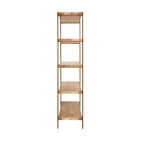 ANTIQUE BRASS ETAGERE WITH SHELVES IN BURL WOOD