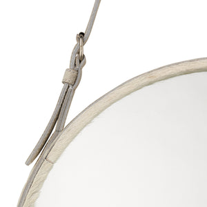 Round Steel Round Wall Mirror, White Hide