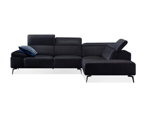 CAMELLO Leather Sectional in black leather/blk PC legs w/full