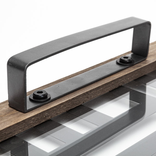 Fantuz 32L x 16W Gray Metal, Wood and Glass Serving Tray