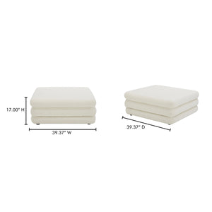 Lowtide Ottoman in Warm White Textured Fabric