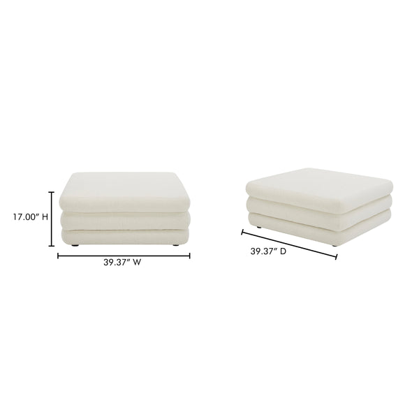 Lowtide Ottoman in Warm White Textured Fabric